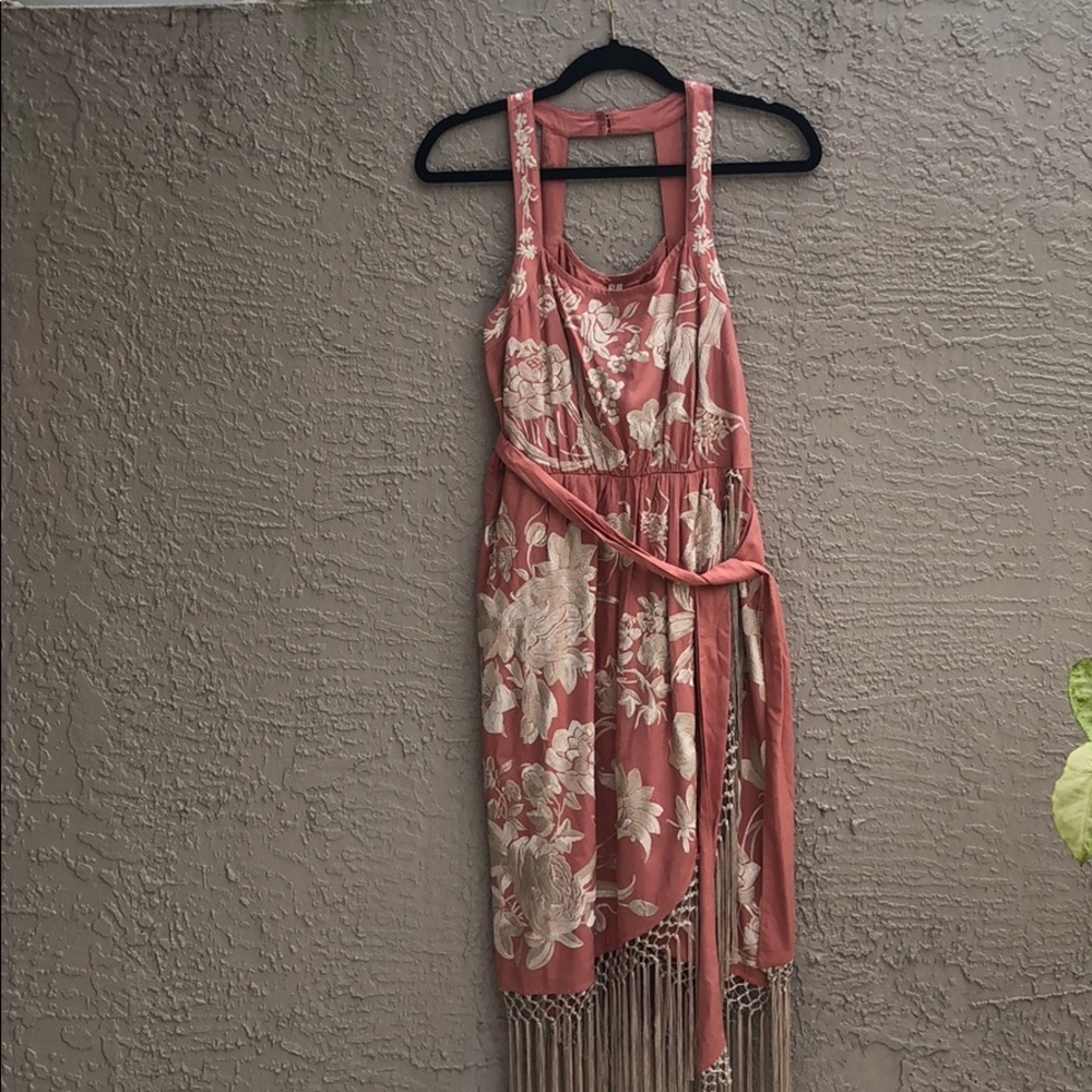 Anthropologie embroidered dusty rose dress